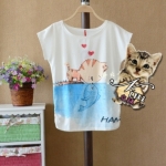 【NINI衣鋪】貓跟魚。可愛卡通大碼修身夏裝純棉T恤 (女'裝，男裝，情侶裝)