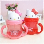 【Hello Kitty】hello kitty可愛兒童水杯.吸管杯雙耳防漏水壺.學飲杯手柄寶寶水杯(童裝、兒童安全餐具、超值玩具)